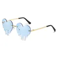 Frameless heart shaped sunglasses with blue tear drop lenses and gold metal temples - Gradient Blue