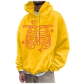 Vibrant yellow fleece hoodie with pink minimalist ribcage and stars print for streetwear style - S / Tops / Bright Yellow