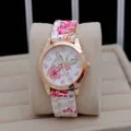 Orologio al quarzo Geneva da donna con cassa oro rosa e cinturino con stampa floreale - Stampa Floreale 1