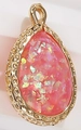 Gold-plated teardrop pendant with pink opal resin and shimmering flakes - Watermelon Red (Waterdrop)