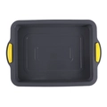 Rectangular gray silicone brownie baking mold with yellow handles on a white background - Dark Grey with Yellow Handle
