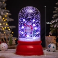 30cm Christmas snow globe lantern with snowman miniature and glowing LED purple light - Cylindrical Cover Red