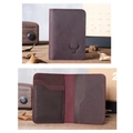 Vertical crazy horse leather wallet in burgundy with embossed bull head and hand stitching - Wine Red (With Bull Logo)