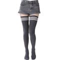 Gros plan de chaussettes montantes gris foncé avec trois bandes blanches - Gris foncé avec rayures blanches