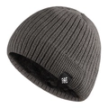 Nahaufnahme der dunkelgrauen Strickmütze mit schwarzem Fleece-Futter und Schneeflocke - L (58-60cm) / Dunkelgrau