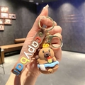 Cartoon Capybara keychain with yellow ducks in barrel and brown silicone strap - B216-1 Cola