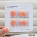 Handgefertigte Press-on-Nägel mit 3D-Blumen und Perlen auf elegantem rosa Hochglanz - S / 3D Blumen Perle Verlauf Stil (FM269-S)