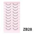 10 pairs of natural thin black false eyelashes ZB28 on pink tray for COS makeup - Cross Natural Style (ZB28)