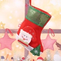Dettaglio calza di Natale rossa con toppa pupazzo di neve e paillettes verdi lucide - Pupazzo di neve medio
