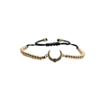 Adjustable gold plated moon bracelet with blue evil eye charm and colorful zircon stones - Black Rope with Copper Beads
