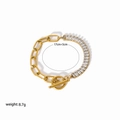 Bracciale a catena dorata con pietre di zircone e chiusura a levetta OT 17+5cm 8,7g - Bracciale a Catena in Oro Cucito Con Zirconia Rettangolare (YYB023035)
