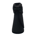 Detail of the compact foldable black straw hat with a decorative bow knot for easy travel - Black