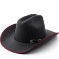 Chapeau de cowboy en feutre gris foncé avec bordure rouge et boucle vintage - M(56-58CM) Réglable / Gris Foncé avec Bordure Rouge