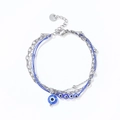 Multilayer stainless steel evil eye bracelet with blue glass beads and lobster clasp - Silver Tone + Royal Blue