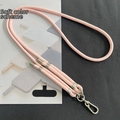 Detailed view of pink braided 8mm crossbody phone lanyard with silver metal clips - 8mm Dual Adjustable / Baby Pink