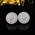 Elegant sunburst round zircon stud earrings with silver finish and sparkling stones - Sunflower White (E5676)