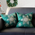Green velvet Christmas pillow covers with gold and silver snowflake embroidery - Dark Green Velvet Embroidered Gold Snowflake/Dark Green