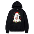 Sweat à capuche noir de Noël avec imprimé fantôme festif et bonnet de Père Noël - S / Noir