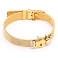 Golden stainless steel mesh bracelet with heart lock charm and zircon stone pendant - Gold