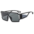 Gafas de sol de escudo futuristas retro con montura hueca y detalles laterales estilo punk - Montura Negra Lentes Gris Negro