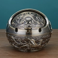 Bronze-finished dragon and phoenix relief spherical ashtray with rotating lid - Bronze Dragon and Phoenix
