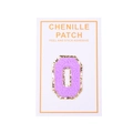 Detail of purple chenille letter O patch with gold sequins and peel and stick backing - Letter O / Purple