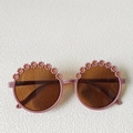 Occhiali da sole rotondi viola per bambini con fiori e lenti marrone scuro - Rosa antico