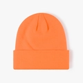 Minimalist bright orange double-layered knitted beanie hat with thick thermal turn-up cuff - 6-Seam Fluorescent Orange