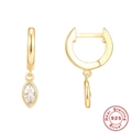 Golden S925 sterling silver hoop earrings with marquise-cut clear gemstone pendants - Gold-Marquise / 925 Silver
