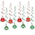 Decoraciones navideñas en espiral con cintas rojas y verdes y dijes de suéteres festivos - 8 piezas Decoraciones de Remolino de Suéter de Navidad