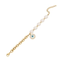 Golden chain bracelet with pearls and a blue evil eye pendant on white background - Evil Eye Charm Style(3#)