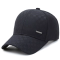 Classic black baseball cap for men featuring a subtle checkered pattern and metal detail - Navy Blue