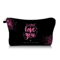 Close-up of Love You digital print and heart wing design on black canvas cosmetic bag - Black Pink Glitter Heart Wing Style (jiaying141)