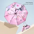Double-layer five-fold sun umbrella with pink peony floral illustration - Double Layer Five-Fold Style / Pink Peony (Double-layer 5-Fold 8K)