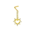 Detail of a golden heart nose stud with white zircon stones and L-shaped design - Heart Pendant Style (24032801-6)
