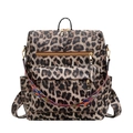 Détail d'un sac à dos imprimé léopard avec bandoulière tissée colorée de style ethnique - Grand / Léopard Marron