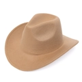 Classic camel wide brim felt fedora hat with pinched crown and stitched edge - M (56-58cm) / Camel