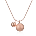 Rose gold stainless steel snake chain necklace with polished and frosted dual ball pendants - Rose Gold Double Ball Pendant