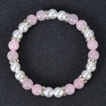 Beaded bracelet with pink rose quartz style beads, white pearls and silver spacers - Rose Quartz with White Artificial Pearl & Rhinestone Spacers (Style-13)