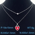 Double-layered silver titanium steel necklace featuring a vibrant red heart eye pendant - 钢红(KN283030-TJG)