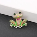 Vibrante broche de rana con diamantes de imitación coloridos en base de metal dorado - Estilo de Diamantes de Imitación Coloridos / Dorado