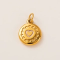 18k gold plated stainless steel pendant with pink enamel heart and relief pattern - Gold Round Heart Enamel Pendant