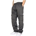 Dettaglio dei pantaloni cargo in maglia grigio scuro con tasca laterale e coulisse in vita - Gk11-1 Grigio Scuro / Taglia M