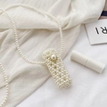 Handmade pearl woven lipstick mini bag with long shoulder strap and crystal detail - Pearl Beaded Lipstick Bag Finished