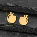 Minimalist gold stainless steel apple stud earrings on black stone with dimensions - Gold Apple