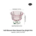 Pink petal glass dessert cup with green flower base and 240ml capacity for yogurt - Bright Pink