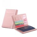 Pink PU leather RFID blocking travel wallet and passport holder with card slots - Pink
