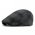 Classic dark grey plaid wool beret cap for winter with a vintage British style - Fits 55-59CM Head Circumference / Style 2-Navy Blue
