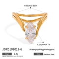 Golden stainless steel ring with large marquise-cut clear gemstone in split-shank design - Stainless Steel / Gold Marquise Zirconia Ring-Size 6 (JDR0102012-6)