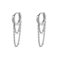 Minimalist silver chain drop earrings featuring double layered tassels in cool metal - JQH0134-Silver Tassel Style